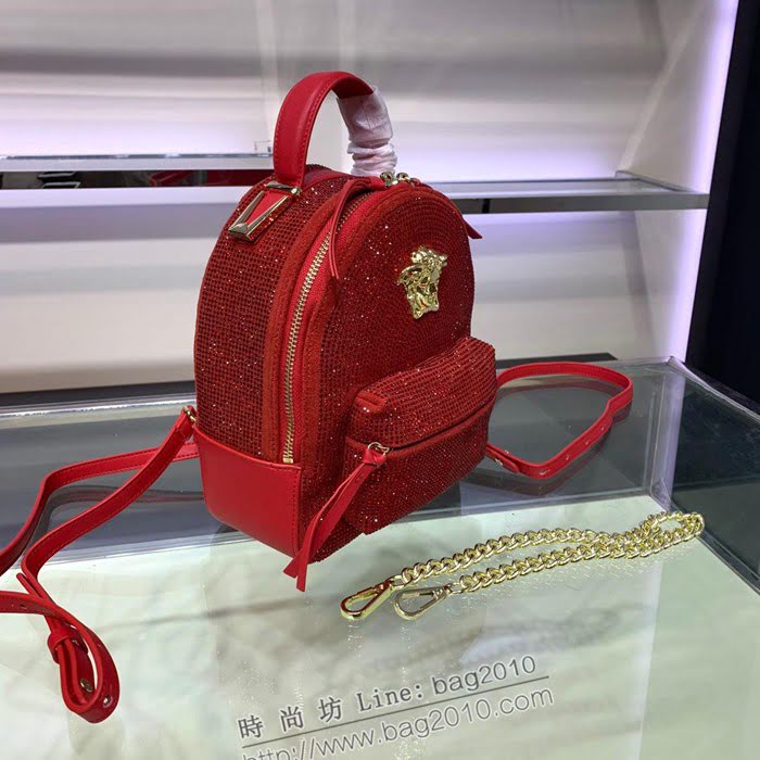 VERSACE女包 燙鑽系列 超模迷你款 磨砂牛皮燙鑽款 女士雙肩背囊 範思哲雙肩包 可斜挎手拎 4442  bfd1022
